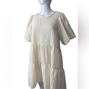 Blu Pepper Crepe Tiered Puffy Sleeve Babydoll Dress Cream Size Small